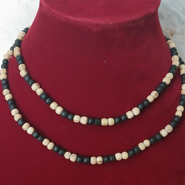 2 Round Black & White Pure Tulsi Kanthi Mala 34 Inches