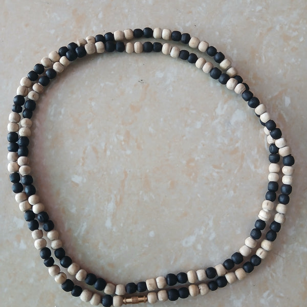 2 Round Black & White Pure Tulsi Kanthi Mala 34 Inches