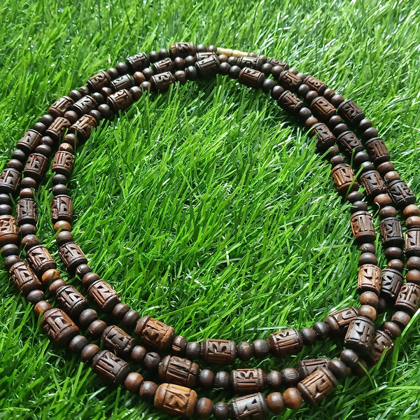 3 Round Brown Colour Handcrafted Radha Naam Desi Ghee Pure Tulsi Mala 51 Inches