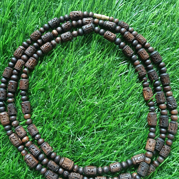 3 Round Brown Colour Handcrafted Radha Naam Desi Ghee Pure Tulsi Mala 51 Inches