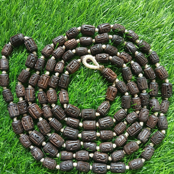 Black/Brown Handcrafted Radha Naam 12MM Beads Desi Ghee Pure Tulsi Japa Mala (108+1) 1 Qty