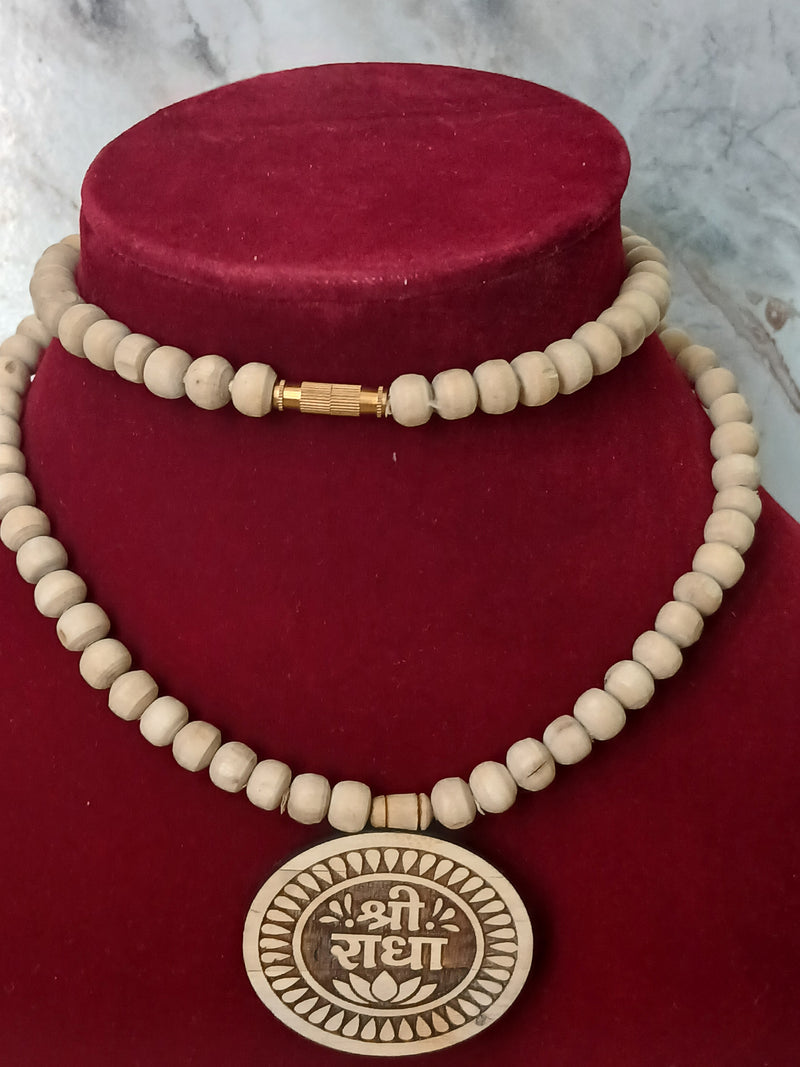 Radha Naam Pendant Pure tulsi Mala 8 MM Beads Mala 24 Inches