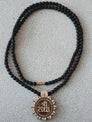 Radha Naam Pendant Black Beads Desi Ghee Pure Tulsi Mala 24 Inches