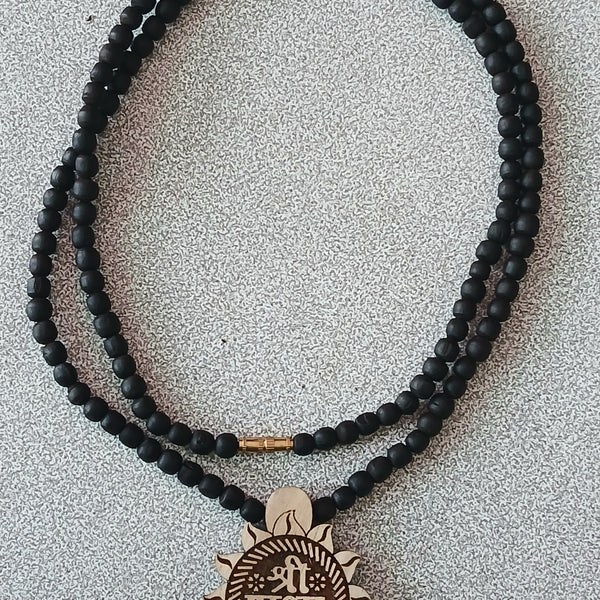 Radha Naam Pendant Black Beads Desi Ghee Pure Tulsi Mala 24 Inches