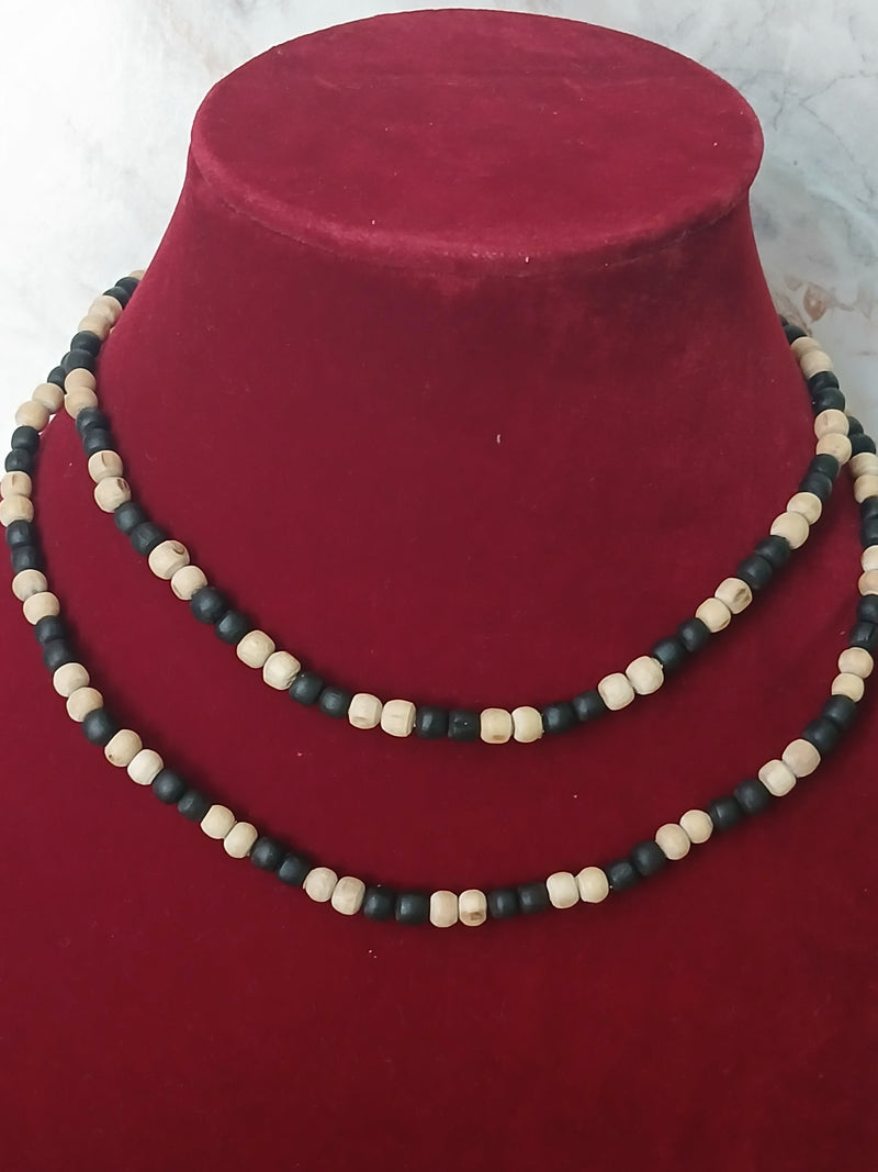 2 Round Black & White Pure Tulsi Kanthi Mala 34 Inches