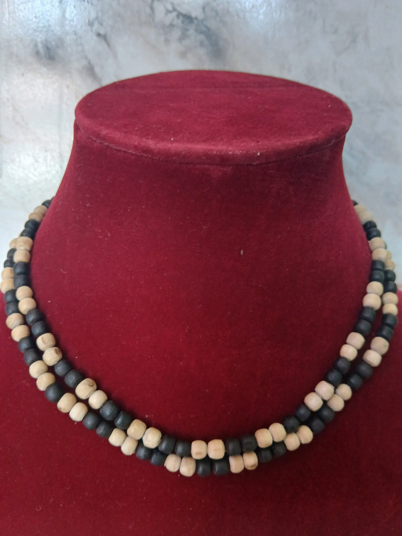 2 Round Black & White Pure Tulsi Kanthi Mala 34 Inches