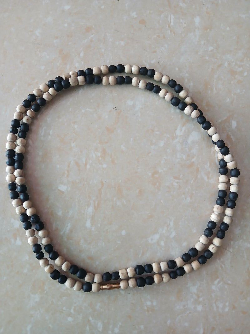 2 Round Black & White Pure Tulsi Kanthi Mala 34 Inches