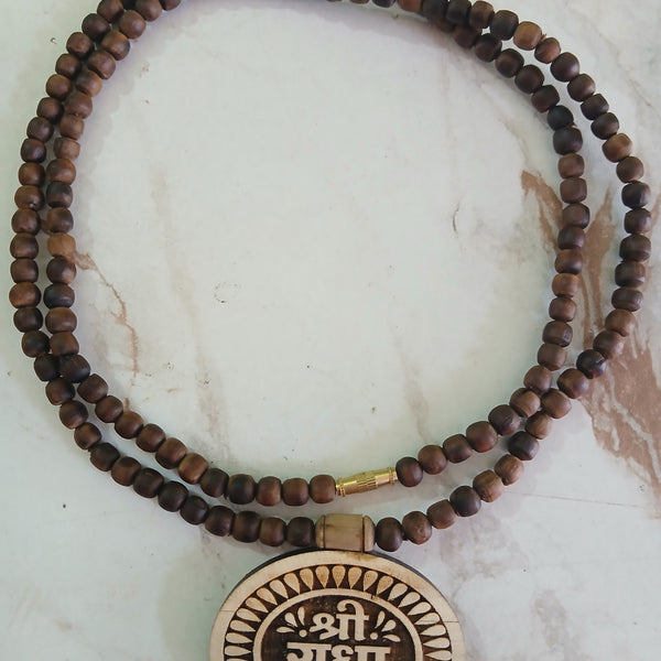 Radha Naam Pendant Brown Beads Desi Ghee Pure Tulsi Mala 24 Inches