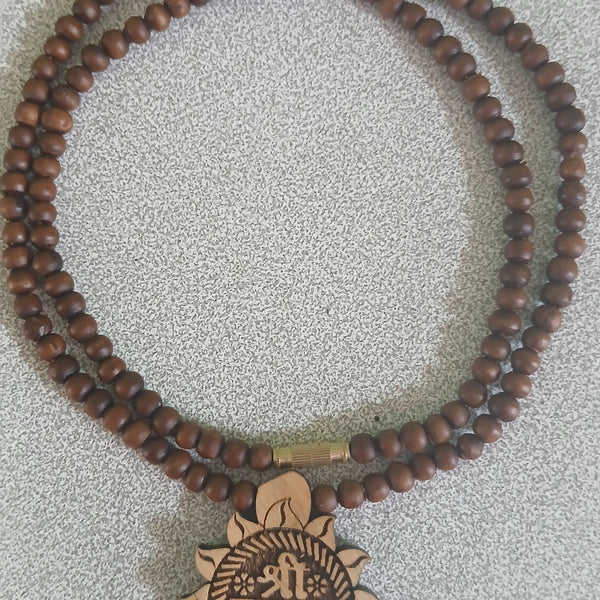 Radha Naam Pendant Brown Beads Desi Ghee Pure Tulsi Mala 24 Inches