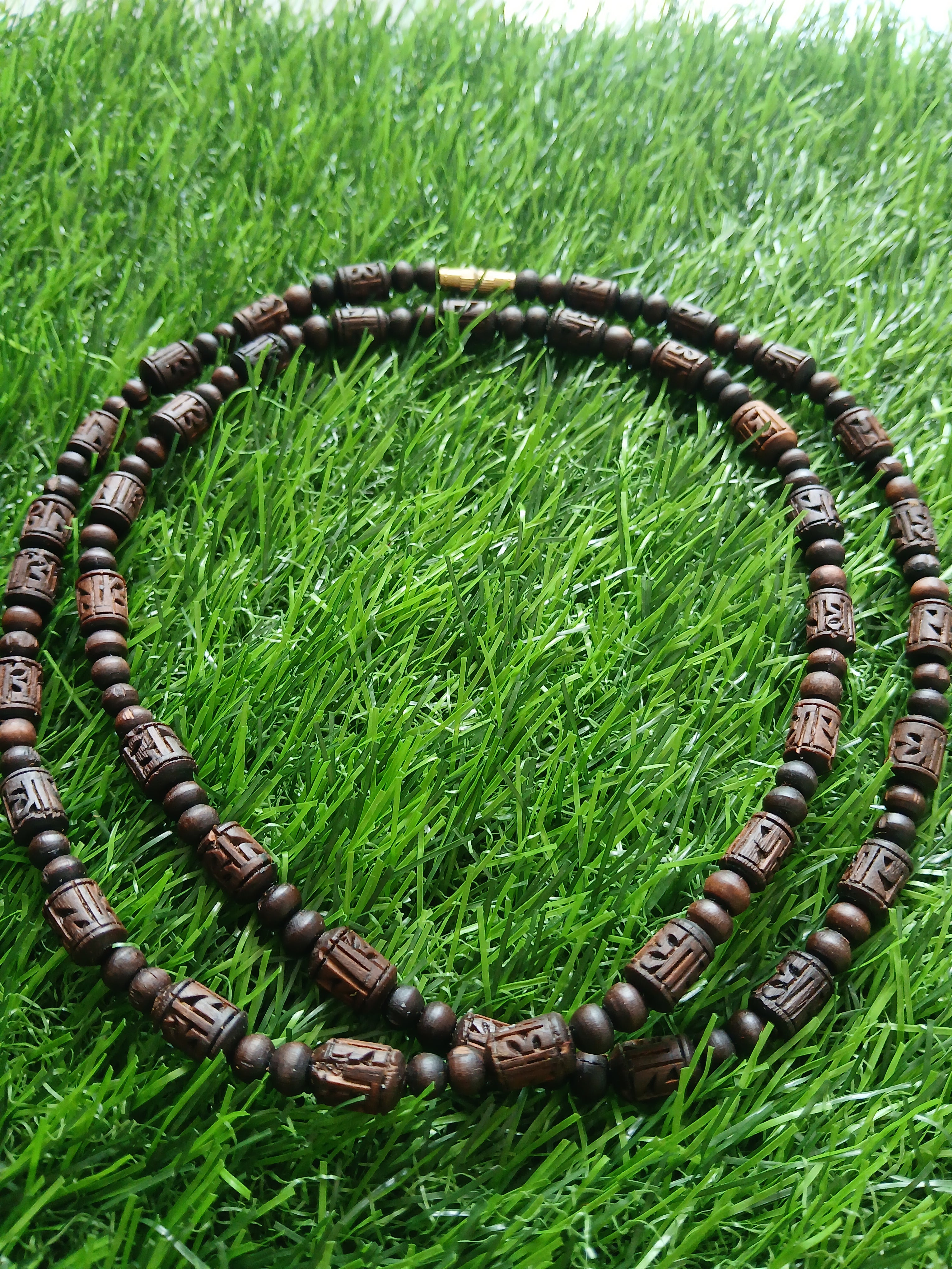 2 Round Brown Handcrafted Radha Naam Pure Tulsi Kanthi Mala 34 Inches