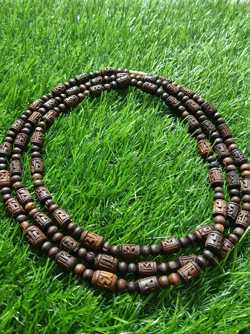 3 Round Brown Colour Handcrafted Radha Naam Desi Ghee Pure Tulsi Mala 51 Inches