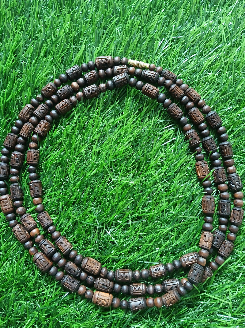 3 Round Brown Colour Handcrafted Radha Naam Desi Ghee Pure Tulsi Mala 51 Inches