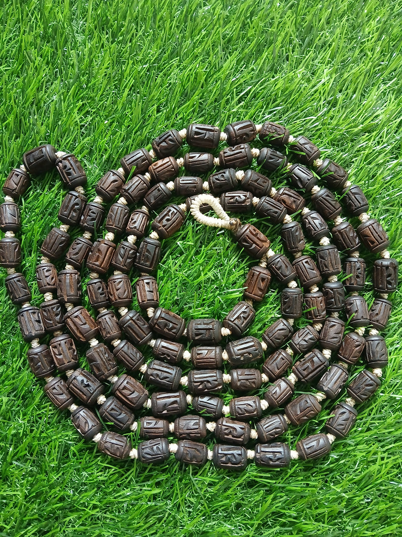 Black/Brown Handcrafted Radha Naam 12MM Beads Desi Ghee Pure Tulsi Japa Mala (108+1)