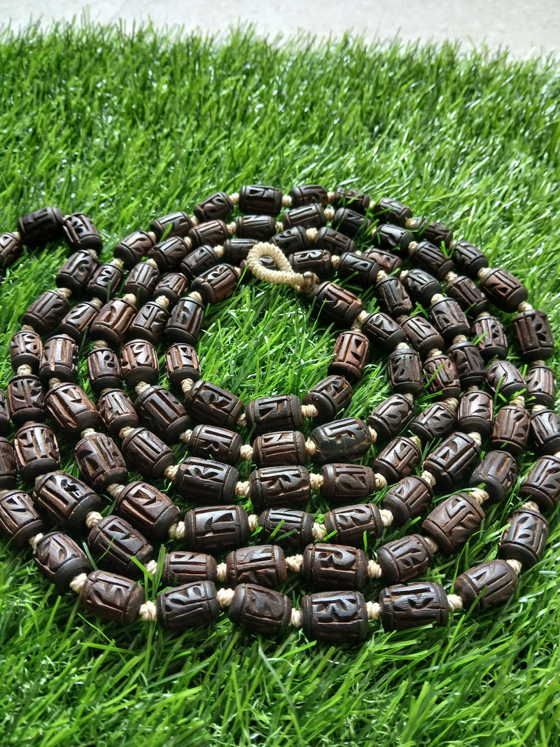 Black/Brown Handcrafted Radha Naam 12MM Beads Desi Ghee Pure Tulsi Japa Mala (108+1)