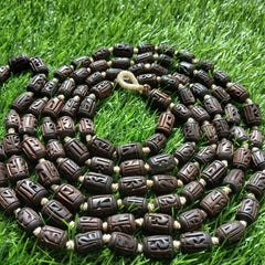 Black/Brown Handcrafted Radha Naam 12MM Beads Desi Ghee Pure Tulsi Japa Mala (108+1)