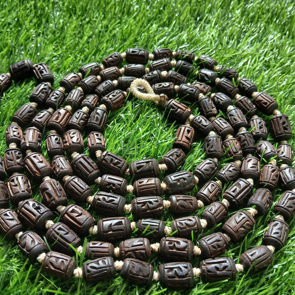 Black/Brown Handcrafted Radha Naam 12MM Beads Desi Ghee Pure Tulsi Japa Mala (108+1)