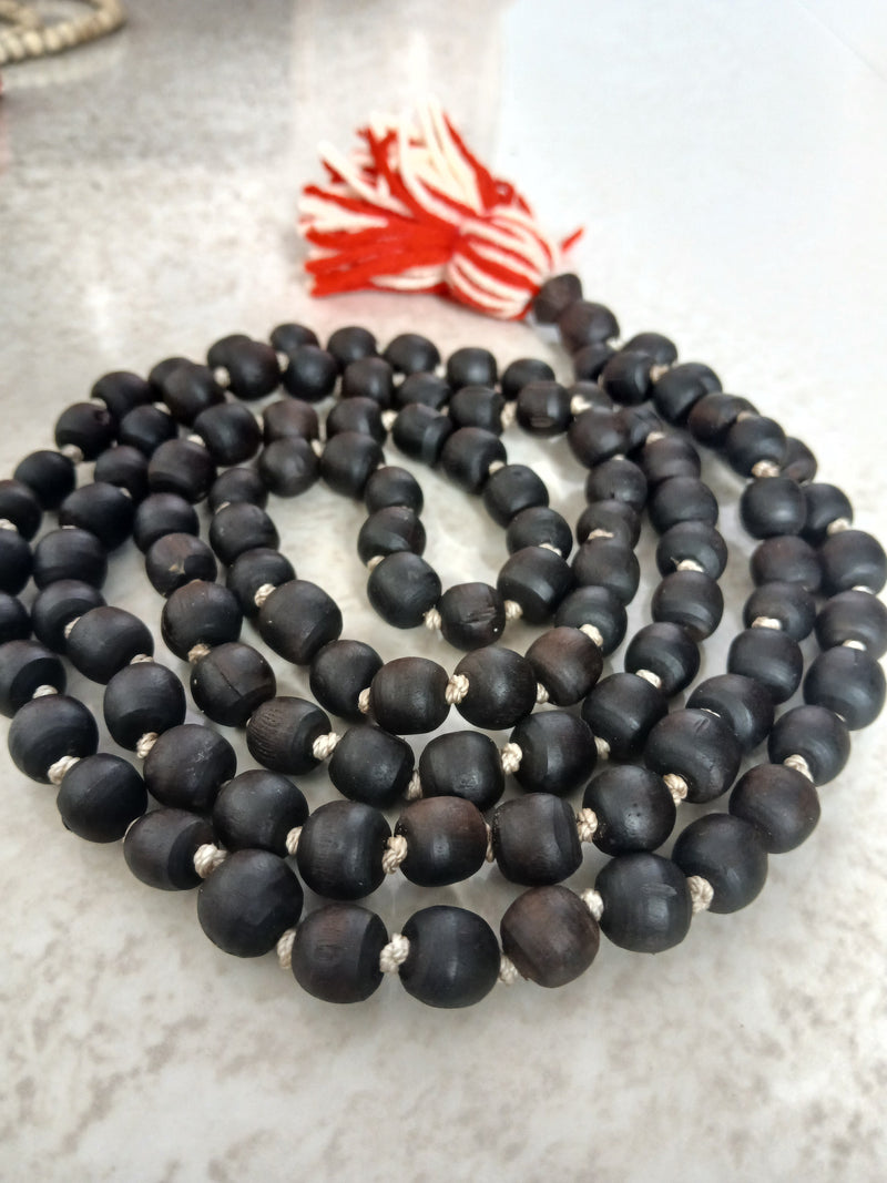 Black/Brown Desi Ghee Pure Tulsi Japa Mala (108+1) Beads 7-8 MM