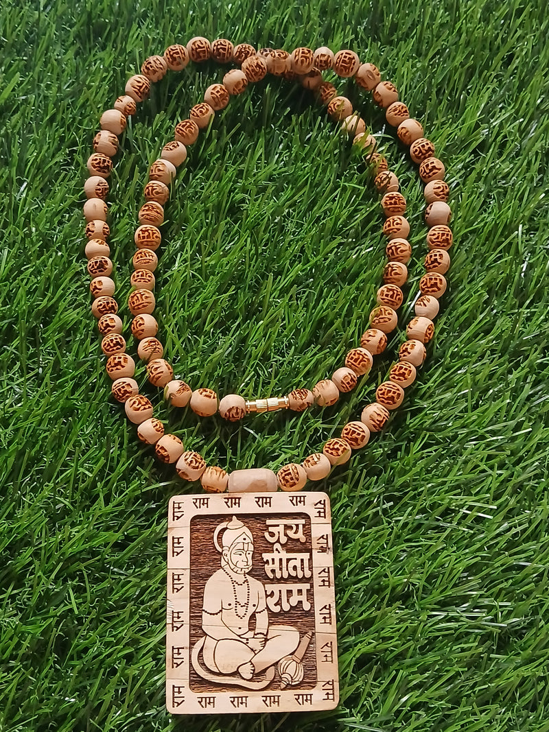 8 MM Ram Naam Beads With Big Size Hanumaan Ji Pendant Pure Tulsi Mala