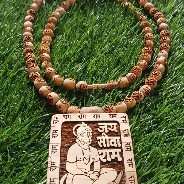 8 MM Ram Naam Beads With Big Size Hanumaan Ji Pendant Pure Tulsi Mala