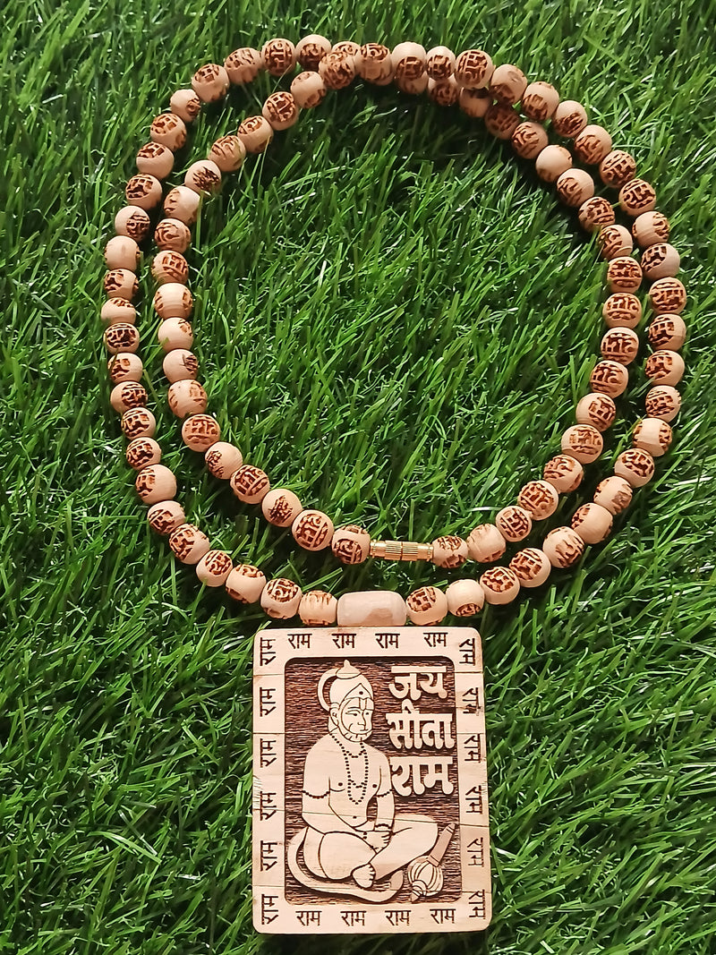 8 MM Ram Naam Beads With Big Size Hanumaan Ji Pendant Pure Tulsi Mala