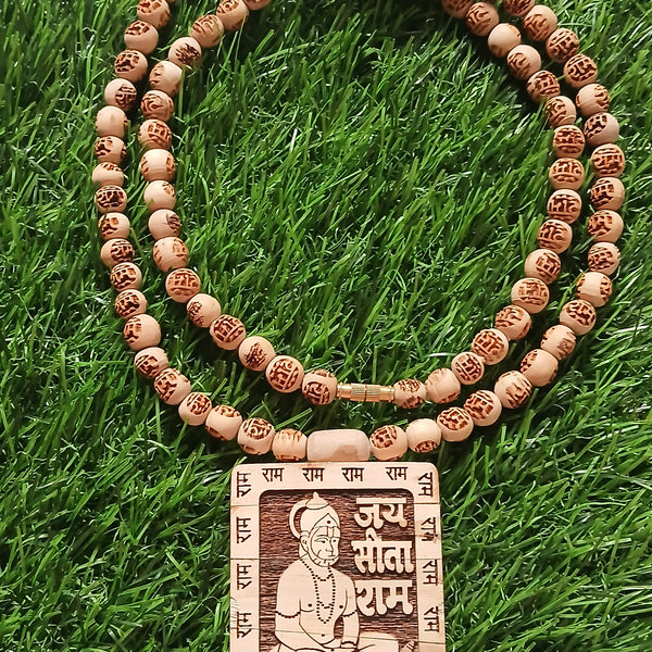 8 MM Ram Naam Beads With Big Size Hanumaan Ji Pendant Pure Tulsi Mala