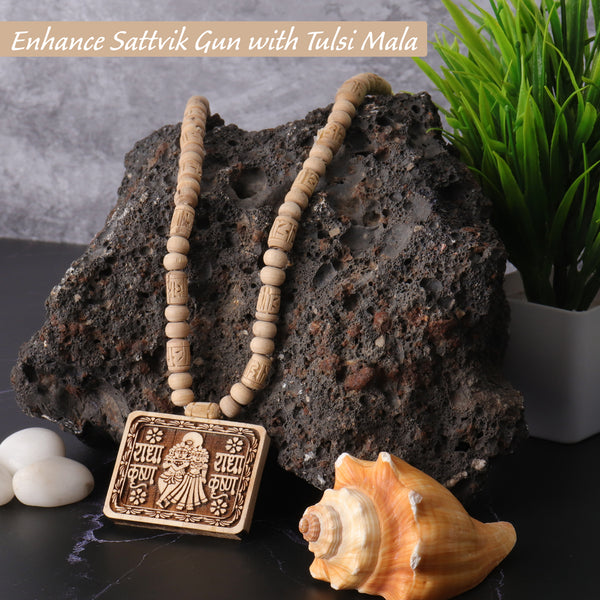 Bhaktmaal Pendant With Radha Naam 8 MM Beads Pure Tulsi Mala
